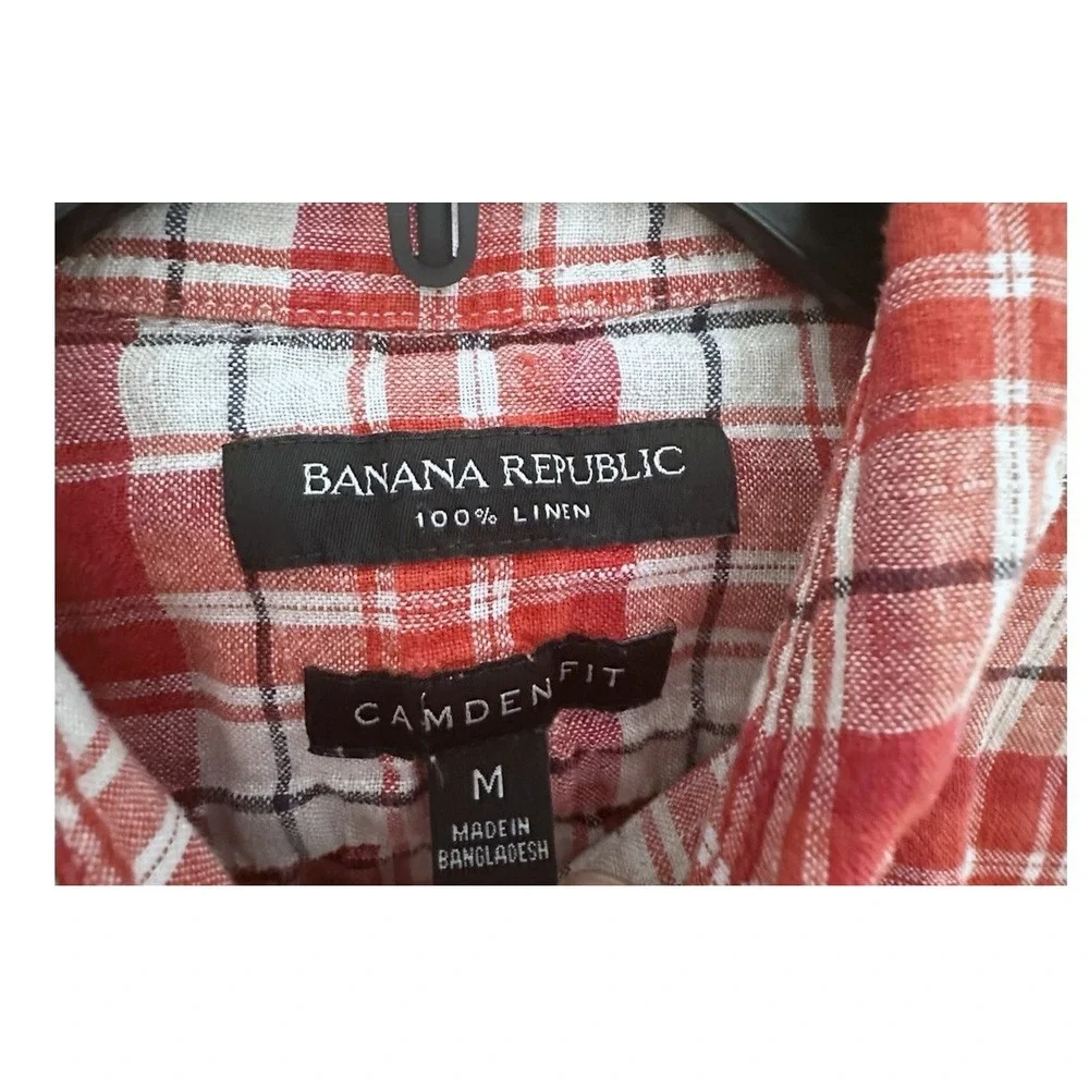 Banana Republic Camden Fit Men's Red‎ Plaid Shirt M 100% Linen Cowboy Cottage